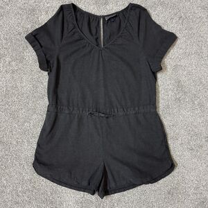 Universal Thread Romper Womens XS Black Linen Blend Short Sleeve Pockets Casual